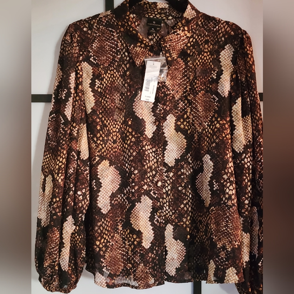 Worthington Brown Snake Print Women's Top, Xl NWT